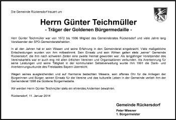 Traueranzeige von Günter Teichmüller von Pegnitz-Zeitung